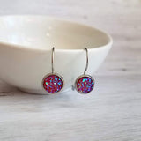 Pink Red Drusy Earring - rough bumpy faux rock druzy/hypoallergenic stainless steel latching leverback - jagged iridescent stone imitation - Constant Baubling
