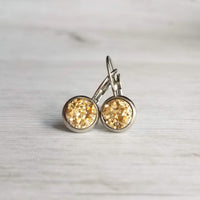Silver & Gold Earrings - metallic bumpy faux rock drusy on steel latching leverback - rough jagged iridescent drusy stone imitation - Constant Baubling