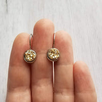 Silver & Gold Earrings - metallic bumpy faux rock drusy on steel latching leverback - rough jagged iridescent drusy stone imitation - Constant Baubling