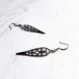 Long Gunmetal Earrings - cathedral style blackened silver filigree design w/ inverted teardrop shape - lightweight handmade everyday jewelry - Constant Baubling