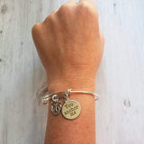 Love & Friendship Bracelet - you anchor me - silver wire adjustable bangle charm bracelet - support rock - wife/best girl friend gift - Constant Baubling