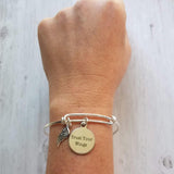 Graduation Jewelry - silver adjustable bangle double loop wire bracelet - Trust Your Wings charm - motivation, fly, encourage, take chances - Constant Baubling