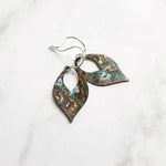 Earthy Earrings, verdigris patina drop, open teardrop, small lightweight earring, blue green aqua brown, silver, gold, copper, bronze hooks - Constant Baubling