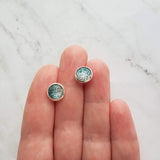 Pink Glitter Stud Earrings - glitter ombre gradient facet cut in little round silver bezel - small simple sparkling everyday jewelry - Constant Baubling