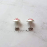 Pink Glitter Stud Earrings - glitter ombre gradient facet cut in little round silver bezel - small simple sparkling everyday jewelry - Constant Baubling