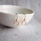 Rose Gold Circle Earrings - tiny rose gold earring, small rose gold hoop, little circle earring, simple hoop, plain circle earring, dainty - Constant Baubling