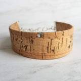 Cork Bracelet, silver adjustable chain, wide cuff bracelet, wide wood bracelet, flat cork bracelet, light brown wood bark wrap bracelet - Constant Baubling