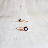Evil Eye Earrings - small rose gold/navy blue dangle - protect from negative energy harm - good fortune luck symbol - health & happiness - Constant Baubling