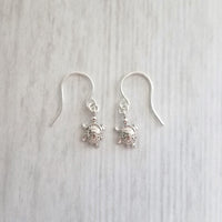 Silver Turtle Earrings, tiny turtle earring, small turtle dangle, little turtle earring, small silver dangle earring, sea creature earring - Constant Baubling