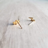 Lightning Cloud Stud Earrings, small gold stud, mismatched stud, rain storm earring, bolt earring, .925 sterling silver post weather earring - Constant Baubling