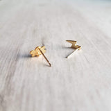 Lightning Cloud Stud Earrings, small gold stud, mismatched stud, rain storm earring, bolt earring, .925 sterling silver post weather earring - Constant Baubling