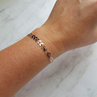 Herringbone Bracelet, rose gold v bracelet, rose gold arrow, rose gold bracelet, pink gold bracelet, delicate rose gold bracelet, fish bone - Constant Baubling