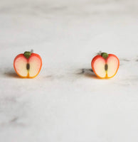 Apple Earrings - tiny red fruit slice on pierced surgical steel post - small little handmade foodie/teacher gift for hostess, chef, cook - Constant Baubling