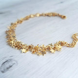 Gold Star Bracelet, tiny gold star bracelet, gold star chain, little stars cluster, cha cha bracelet lucky charm bracelet good luck bracelet - Constant Baubling
