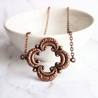 Copper Clover Necklace, 4 lobe pendant, antique copper necklace, aged copper clover necklace, copper clover pendant, large clover necklace - Constant Baubling