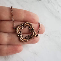 Copper Clover Necklace, 4 lobe pendant, antique copper necklace, aged copper clover necklace, copper clover pendant, large clover necklace - Constant Baubling