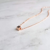 Cube Necklace, rose gold cube necklace, rose gold necklace, pink gold necklace, square bead necklace, layering necklace, delicate necklace - Constant Baubling