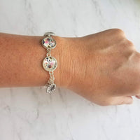 Floral Bracelet, mothers day bracelet, personalized bracelet, initial bracelet, initial charm, silver floral bracelet, mom monogram bracelet - Constant Baubling