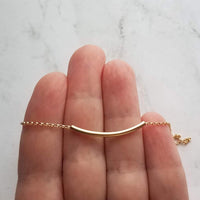Thin Gold Tube Necklace, 14 karat gold filled chain, 14K gold fill, curved bar necklace, gold layering necklace, gold noodle, minimalist - Constant Baubling