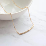 Thin Gold Tube Necklace, 14 karat gold filled chain, 14K gold fill, curved bar necklace, gold layering necklace, gold noodle, minimalist - Constant Baubling