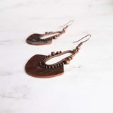 Bohemian Copper Earrings, dark antique copper, oxidized copper, Bali edge, lightweight earring, boho earrings, copper teardrop medallion - Constant Baubling