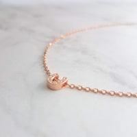 Rose Gold Horseshoe Necklace, delicate rose gold chain, horseshoe pendant, tiny horseshoe necklace, good luck charm small horse shoe pendant - Constant Baubling