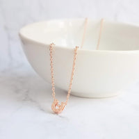 Rose Gold Horseshoe Necklace, delicate rose gold chain, horseshoe pendant, tiny horseshoe necklace, good luck charm small horse shoe pendant - Constant Baubling