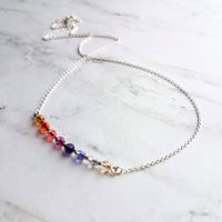 Rainbow Necklace, colorful necklace, rainbow crystal necklace, delicate necklace, sterling silver chain, ombre necklace sunset purple orange - Constant Baubling