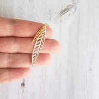 Silver Gold Leaf Earrings, long narrow leaf earrings, silver leaves, filigree leaf earring, silver leaf earring, cut out leaf earring, thin - Constant Baubling