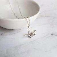 Silver Crane Necklace, origami crane necklace, gold crane necklace, maternal love necklace, good will necklace, folded paper crane necklace - Constant Baubling