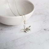 Silver Crane Necklace, origami crane necklace, gold crane necklace, maternal love necklace, good will necklace, folded paper crane necklace - Constant Baubling