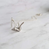 Silver Crane Necklace, origami crane necklace, gold crane necklace, maternal love necklace, good will necklace, folded paper crane necklace - Constant Baubling