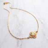 Gold Clover Earring - sweet little stamped 4 leaf/lobe Irish good luck charm on long latching kidney hook - raised design w/ ornate detail - Constant Baubling