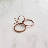 Copper Circle Earrings, small circle earring, antique copper circle earring, thin circle earring, simple copper earring, copper hoop earring - Constant Baubling