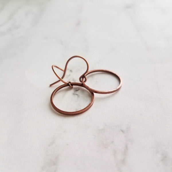 Copper Circle Earrings, small circle earring, antique copper circle earring, thin circle earring, simple copper earring, copper hoop earring - Constant Baubling