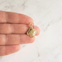Clover Earring - sweet little gold stamped 4 leaf/lobe Irish charm on small plain ear hook - raised design w/ boho ornate detail - Constant Baubling
