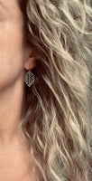 Fall Leaf Earrings, simple leaf earring, delicate filigree leaves, rustic leaf, leaf charm, small verdigris patina leaf, aqua blue green - Constant Baubling