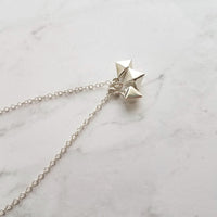 Minimalist Geometric Necklace - silver tiny double pyramid spear charm trio - small octahedron diamond shape charm dangle pendant jewelry - Constant Baubling