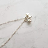 Minimalist Geometric Necklace - silver tiny double pyramid spear charm trio - small octahedron diamond shape charm dangle pendant jewelry - Constant Baubling