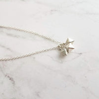 Minimalist Geometric Necklace - silver tiny double pyramid spear charm trio - small octahedron diamond shape charm dangle pendant jewelry - Constant Baubling