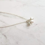 Minimalist Geometric Necklace - silver tiny double pyramid spear charm trio - small octahedron diamond shape charm dangle pendant jewelry - Constant Baubling