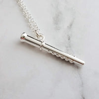 Flute Necklace, silver necklace, initial necklace, personalized necklace, flute charm necklace, piccolo pendant, flautist necklace orchestra - Constant Baubling