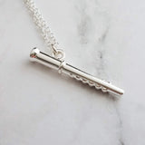 Flute Necklace, silver necklace, initial necklace, personalized necklace, flute charm necklace, piccolo pendant, flautist necklace orchestra - Constant Baubling