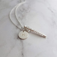 Flute Necklace, silver necklace, initial necklace, personalized necklace, flute charm necklace, piccolo pendant, flautist necklace orchestra - Constant Baubling