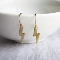 Gold Lightning Bolt Earring, tiny lightning earring, little bolt earring, small lightning bolt earring, thunderstorm earring, high voltage - Constant Baubling
