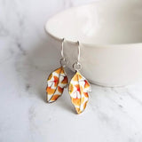 Fall Leaf Earrings - little enamel leaves - yellow orange red green tiny ginkgo print charm - sterling silver hook upgrade - autumn jewelry - Constant Baubling