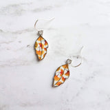 Fall Leaf Earrings - little enamel leaves - yellow orange red green tiny ginkgo print charm - sterling silver hook upgrade - autumn jewelry - Constant Baubling