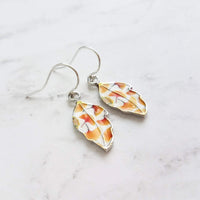 Fall Leaf Earrings - little enamel leaves - yellow orange red green tiny ginkgo print charm - sterling silver hook upgrade - autumn jewelry - Constant Baubling