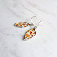Fall Leaf Earrings - little enamel leaves - yellow orange red green tiny ginkgo print charm - sterling silver hook upgrade - autumn jewelry - Constant Baubling