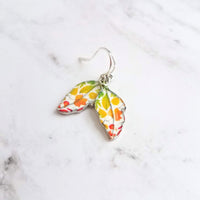 Fall Leaf Earrings - little enamel leaves - yellow orange red green tiny ginkgo print charm - sterling silver hook upgrade - autumn jewelry - Constant Baubling